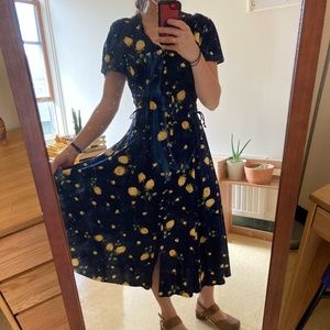 Navy Blue Floral Midi Dress